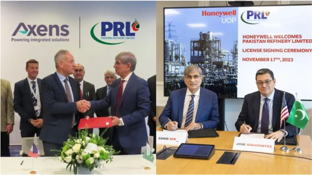 IN the photo, CEO PRL seen signing agreement with representatives of Honeywell, UOP And Axens